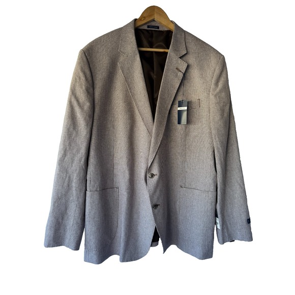 Stafford 52R Brown Houndstooth Sport Coat Mens Classic Fit Linen Blend NWT